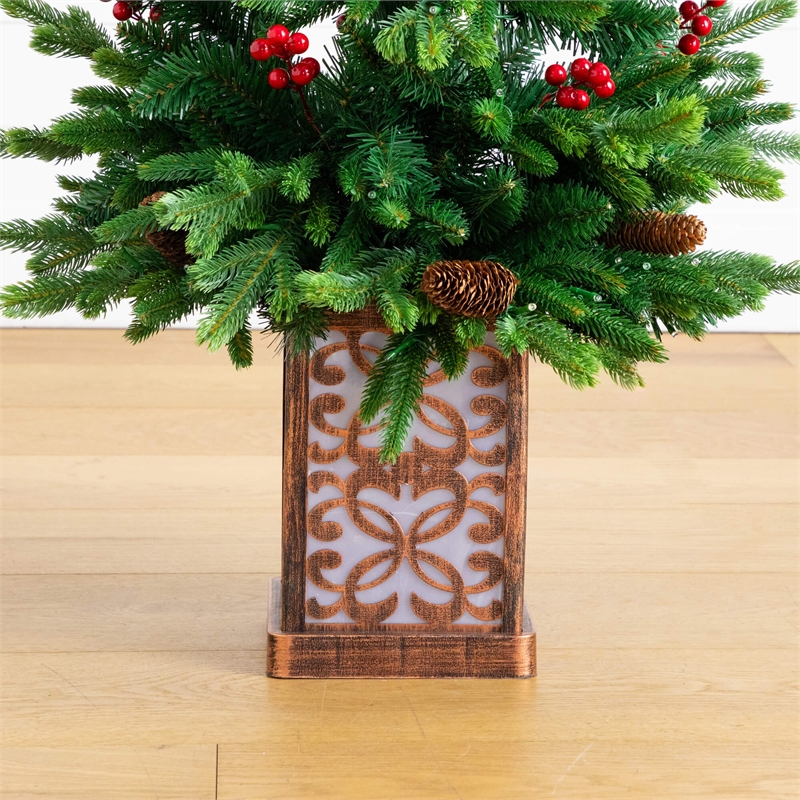 Nearly Natural 4ft Pre-Lit Christmas Tree w/ Pinecones Berries and 100 LED