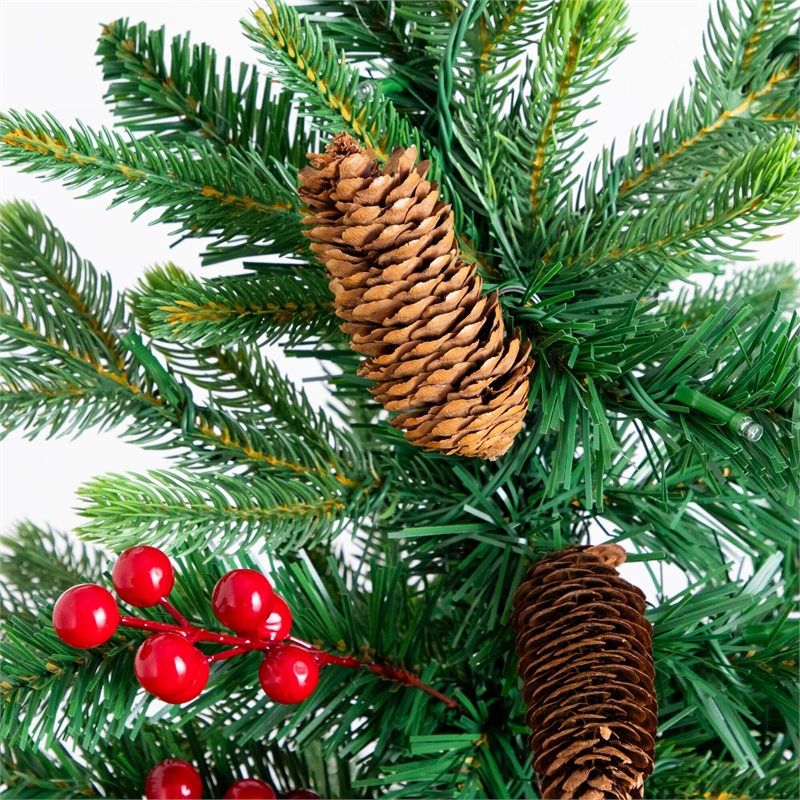 Nearly Natural 4ft Pre-Lit Christmas Tree w/ Pinecones Berries and 100 LED
