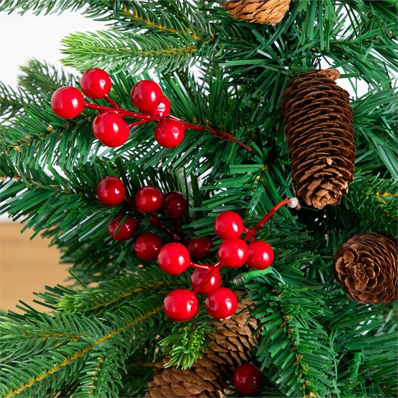 Nearly Natural 4ft Pre-Lit Christmas Tree w/ Pinecones Berries and 100 LED