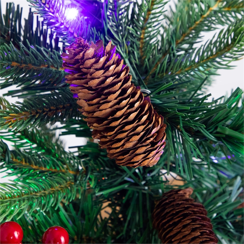 Nearly Natural 4ft Pre-Lit Christmas Tree w/ Pinecones Berries and 100 LED