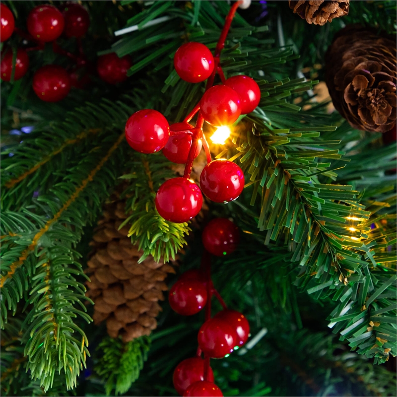 Nearly Natural 4ft Pre-Lit Christmas Tree w/ Pinecones Berries and 100 LED