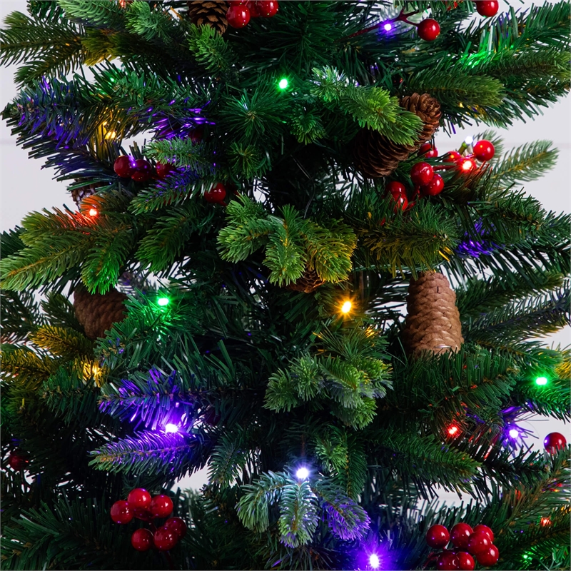 Nearly Natural 4ft Pre-Lit Christmas Tree w/ Pinecones Berries and 100 LED