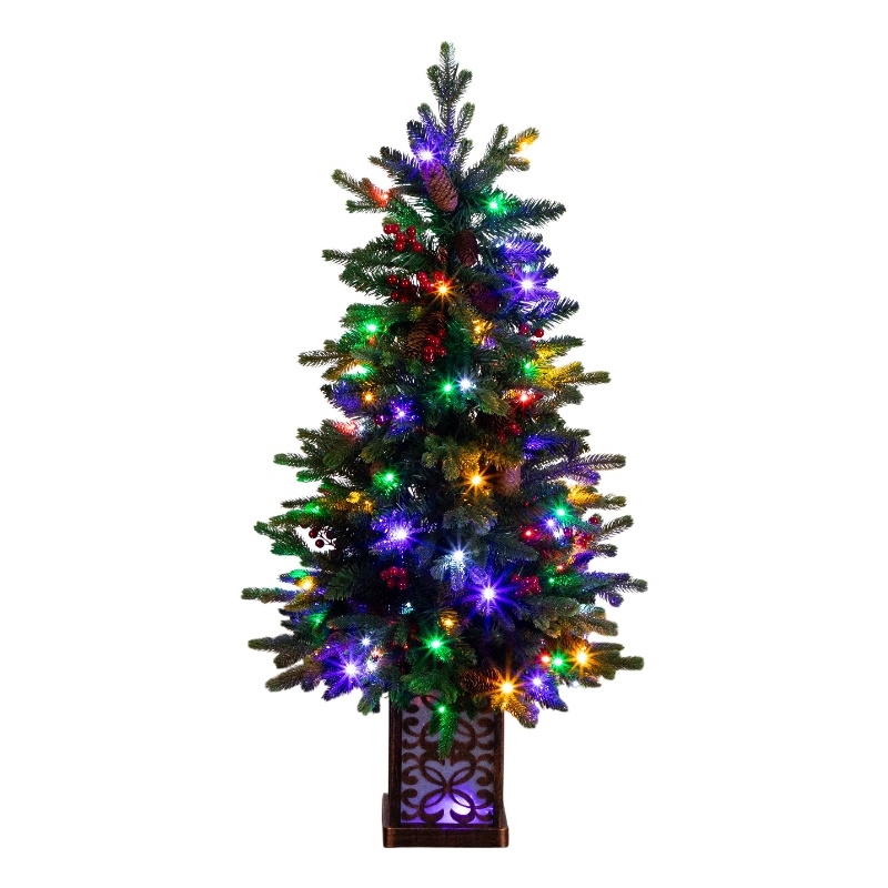 Nearly Natural 4ft Pre-Lit Christmas Tree w/ Pinecones Berries and 100 LED