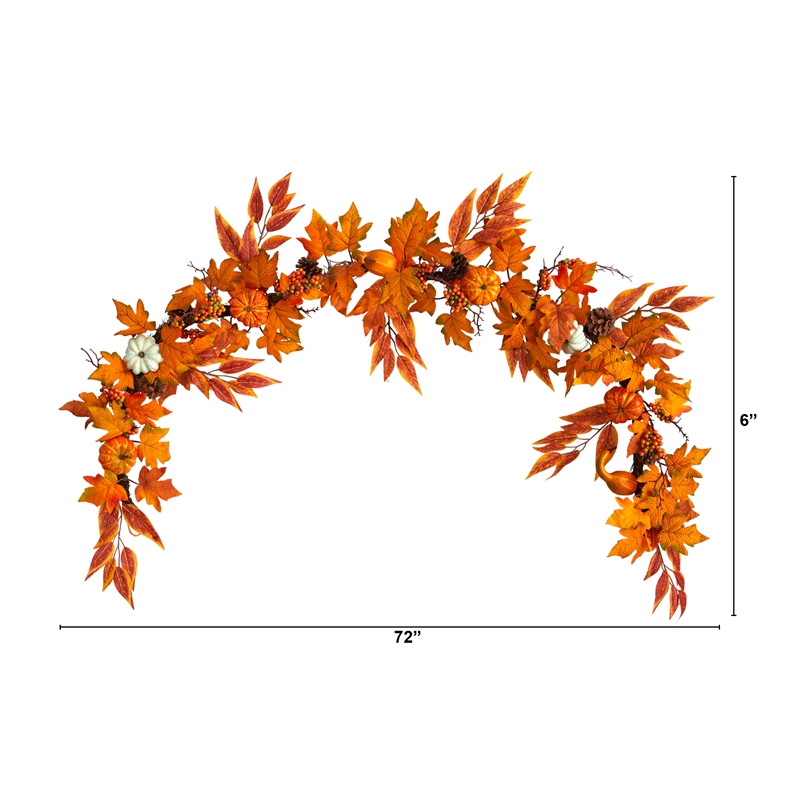 Nearly Natural 6ft Assorted Autumn Maple Leaves Pumpkins Gourds Berries