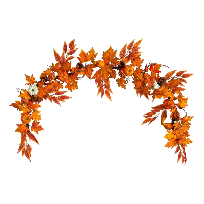 Nearly Natural 6ft Assorted Autumn Maple Leaves Pumpkins Gourds Berries