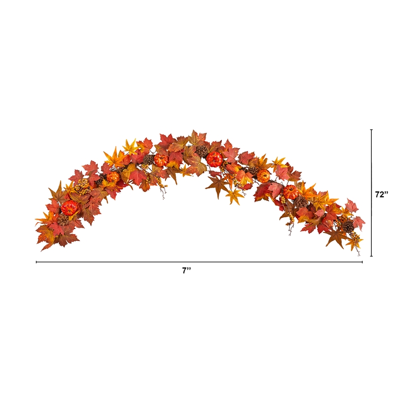 Nearly Natural 6ft Autumn Maple Leaf PumpkinGourd & Berry Artificial Fall Garl