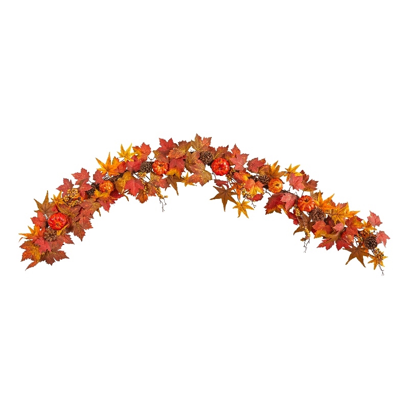 Nearly Natural 6ft Autumn Maple Leaf PumpkinGourd & Berry Artificial Fall Garl