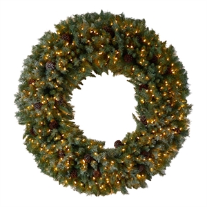 Nearly Natural 5ft Giant Flocked Christmas Wreath w/ Pinecones 400 Clear LED