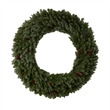 Nearly Natural 5ft Flocked Christmas Wreath w/ Pinecones 300 Clear LED