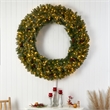 Nearly Natural 5ft Flocked Christmas Wreath w/ Pinecones 300 Clear LED