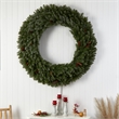 Nearly Natural 5ft Flocked Christmas Wreath w/ Pinecones 300 Clear LED