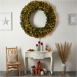 Nearly Natural 5ft Flocked Christmas Wreath w/ Pinecones 300 Clear LED