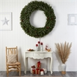 Nearly Natural 5ft Flocked Christmas Wreath w/ Pinecones 300 Clear LED