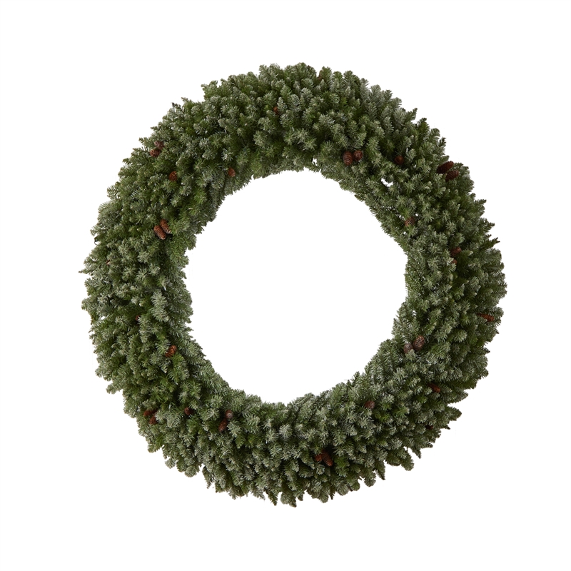 Nearly Natural 6ft Giant Flocked Christmas Wreath w/ Pinecones 400 Clear LED