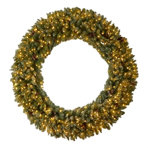 Nearly Natural 6ft Giant Flocked Christmas Wreath w/ Pinecones 400 Clear LED