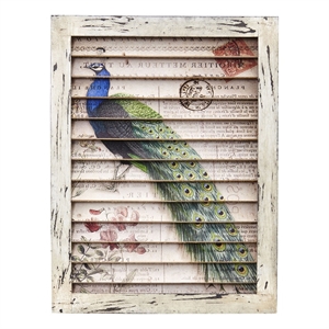 Nearly Natural Peacock Window Shutter Wall Decor in Multi-Color