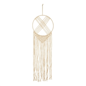 Nearly Natural 30&quot Boho Chic Woven Dreamcatcher Macrame Wall Art Decor in Beige