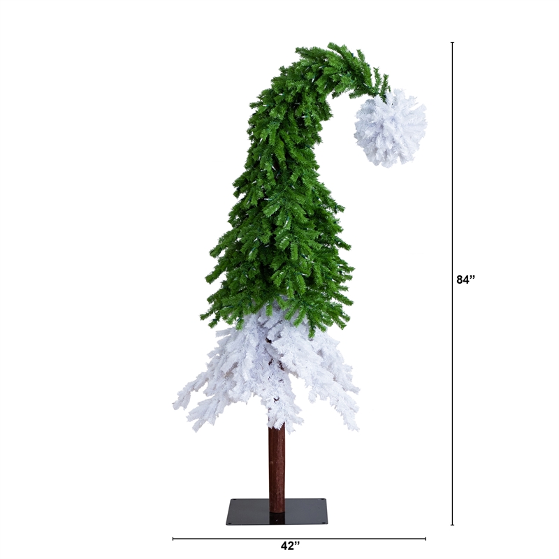 Nearly Natural 7ft Holiday Green & White Santa's Hat Christmas Tree w/ 500 LED
