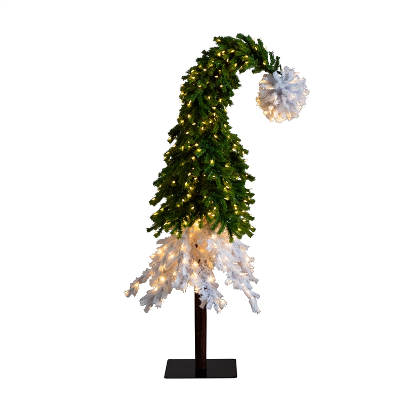 Nearly Natural 7ft Holiday Green & White Santa's Hat Christmas Tree w/ 500 LED
