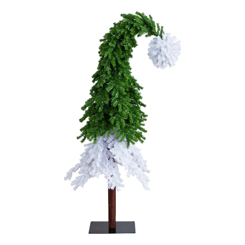 Nearly Natural 7ft Holiday Green & White Santa's Hat Christmas Tree w/ 500 LED