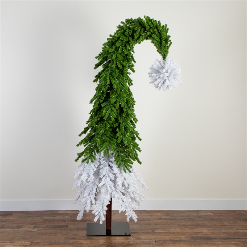Nearly Natural 9ft Holiday Green & White Santa's Hat Christmas Tree w/ 600 LED