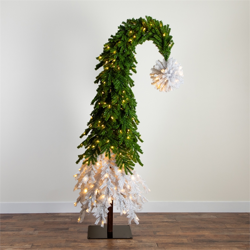 Nearly Natural 9ft Holiday Green & White Santa's Hat Christmas Tree w/ 600 LED