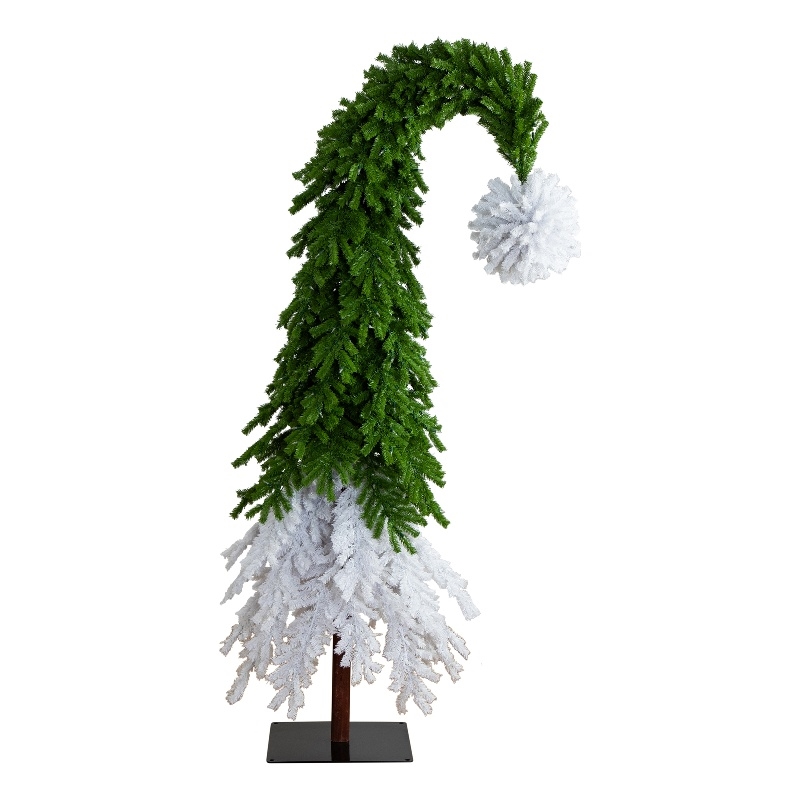 Nearly Natural 9ft Holiday Green & White Santa's Hat Christmas Tree w/ 600 LED