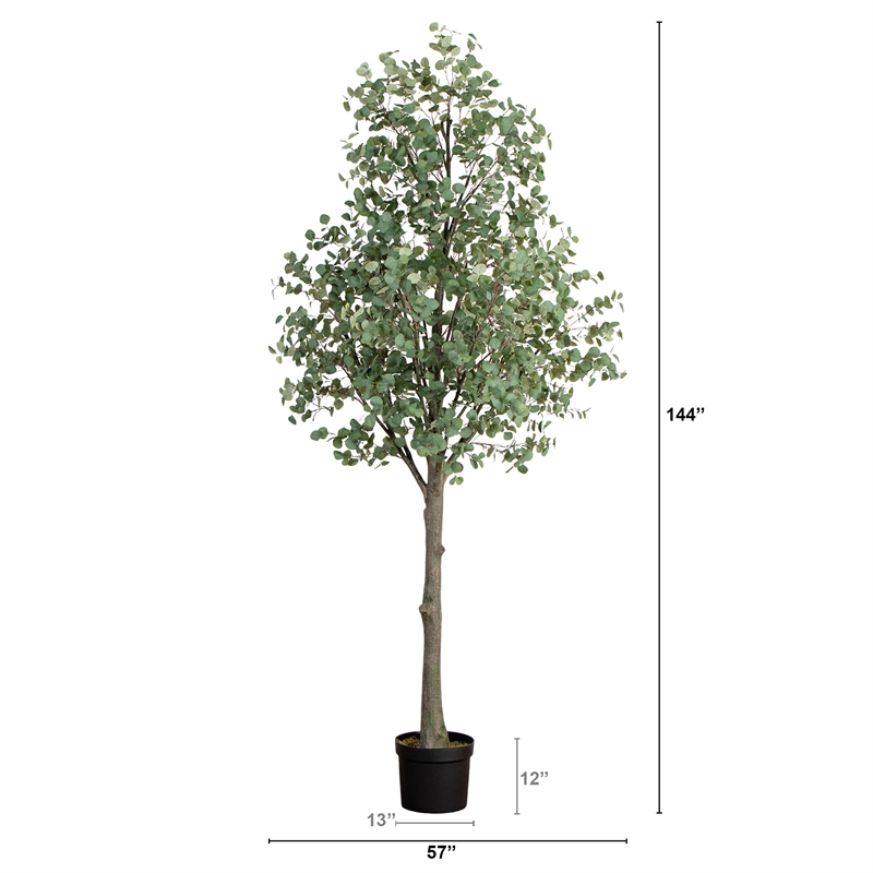 Nearly Natural 12ft Artificial Eucalyptus Tree in Green