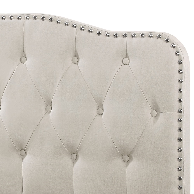 Tufted Smoke Gray Linen Headboard and Panel Bed Frame in Queen