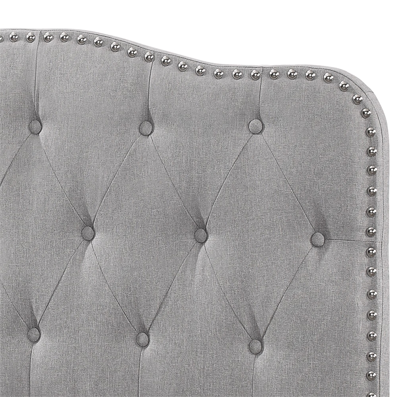 Tufted Smoke Gray Linen Headboard and Panel Bed Frame in Queen
