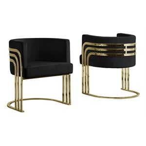 Black Velvet Accent Barrel Leisure Chair with Gold Chrome Legs