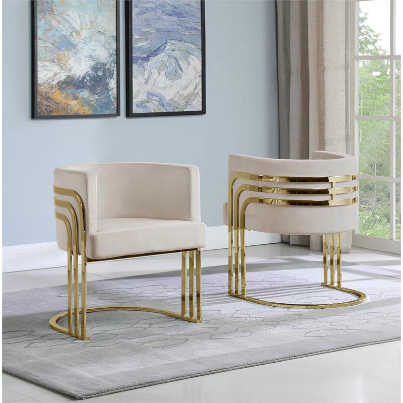 Beige Cream Velvet Accent Barrel Leisure Chair with Gold Chrome Legs