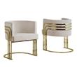 Beige Cream Velvet Accent Barrel Leisure Chair with Gold Chrome Legs