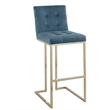 Barstools with Tufted Seats in Teal Blue Velvet and Gold Chrome Legs (Set of 2)