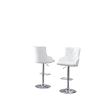 Adjustable Bar Stools with White Faux Leather and Tufted Seats (Set of 2)