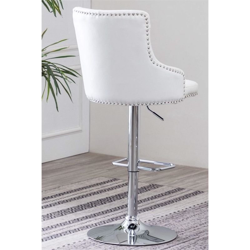 Adjustable Bar Stools with White Faux Leather and Tufted Seats (Set of 2)