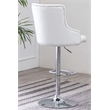 Adjustable Bar Stools with White Faux Leather and Tufted Seats (Set of 2)