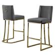 Velvet Counter Height Chairs in Dark Gray Velvet and Gold Chrome (Set of 2)