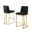 Velvet Counter Height Chairs in Black Velvet and Gold Chrome (Set of 2)