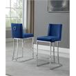 Velvet Counter Height Chairs in Navy Blue Velvet and Silver Chrome (Set of 2)