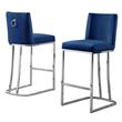 Velvet Counter Height Chairs in Navy Blue Velvet and Silver Chrome (Set of 2)