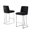 Velvet Counter Height Chairs in Black Velvet and Silver Chrome (Set of 2)