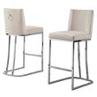 Velvet Counter Height Chairs in Beige Cream Velvet and Silver Chrome (Set of 2)