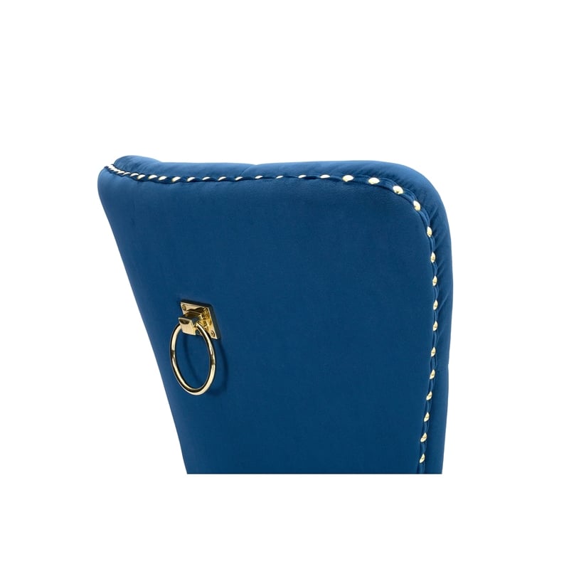 Tufted Blue Velvet Counter Height Chairs with Gold Handle (Set of 2)