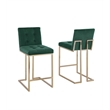 Counter Height Chairs in Emerald Green Velvet and Gold Chrome Legs (Set of 2)