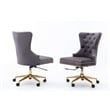 Swivel Office Chair in Dark Gray Velvet with Gold Chrome and Tufted Seat Back