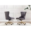 Swivel Office Chair in Dark Gray Velvet with Gold Chrome and Tufted Seat Back