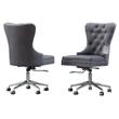Swivel Office Chair in Dark Gray Velvet with Stainless Steel and Tufted Seat