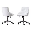 Swivel Office Chair in White Faux Leather with Stainless Steel and Tufted Seat