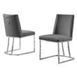 Double Minimalistic Dark Gray Velvet Side Chairs with Chrome Legs